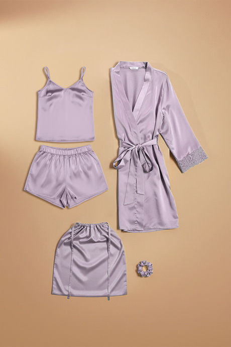 Zivame Luxe Satin 5 Pc Sleep Set - Purple Heat — image 2